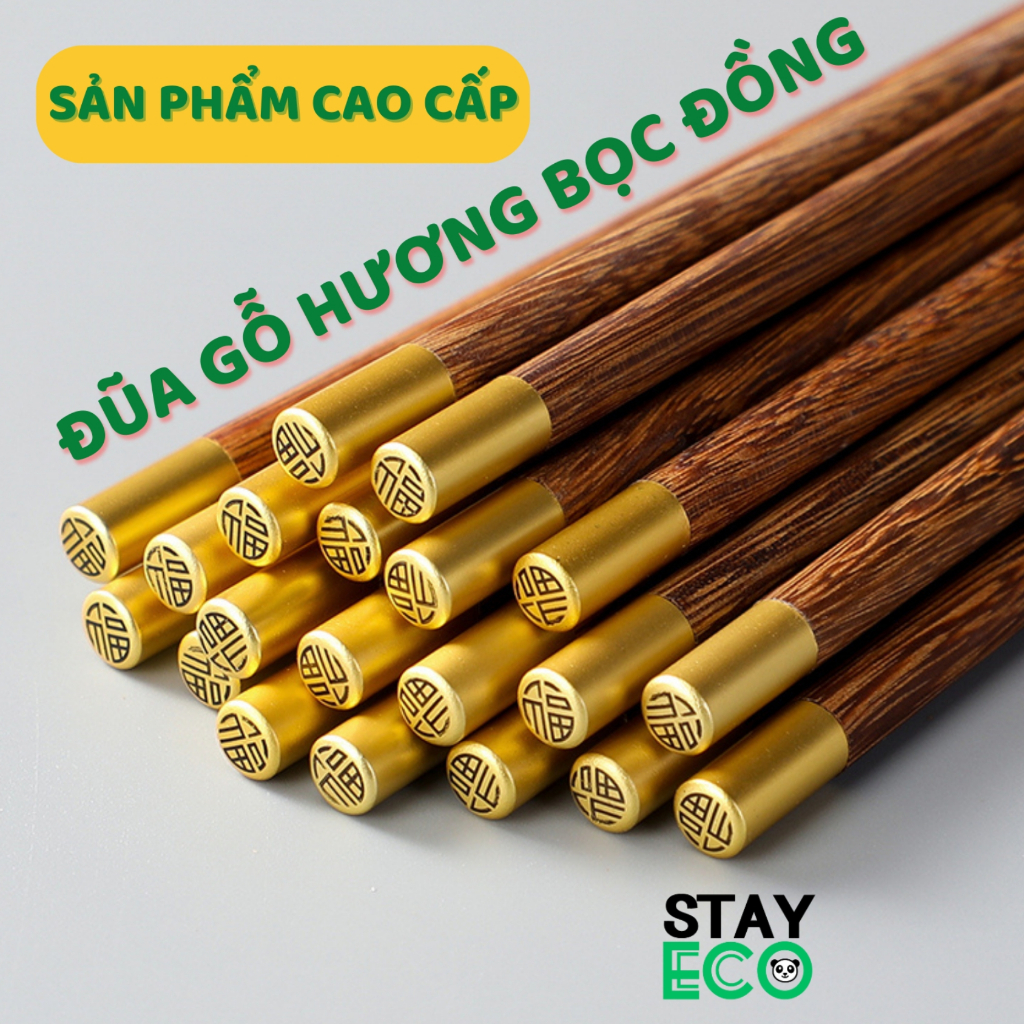 Đũa gỗ hương cao cấp bọc đồng STAY ECO , dùng để ăn cơm, dễ dàng cầm gắp, phong cách Nhật Bản
