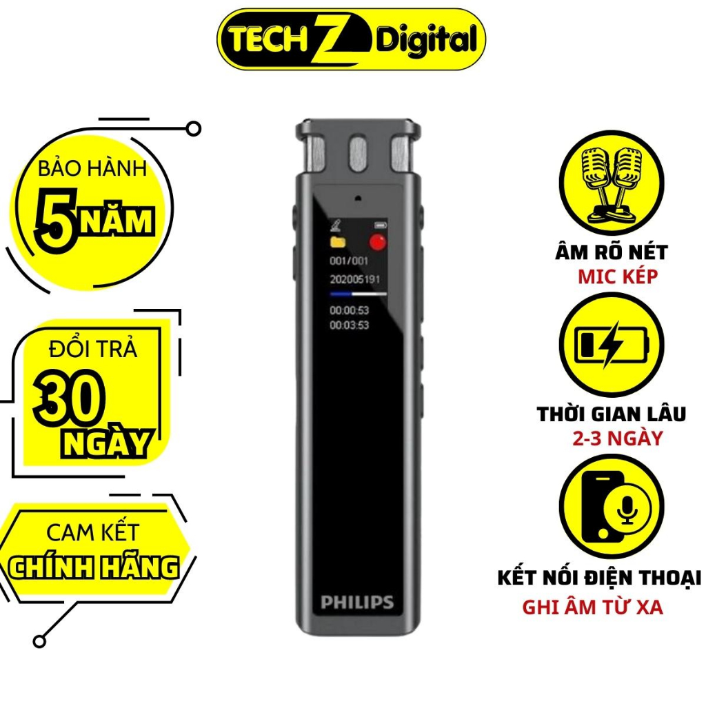 Máy ghi âm PHILIPS VTR5260/93 chính hãng lọc tiếng ồn tốt, ghi âm từ xa qua App Bảo hành 5 năm