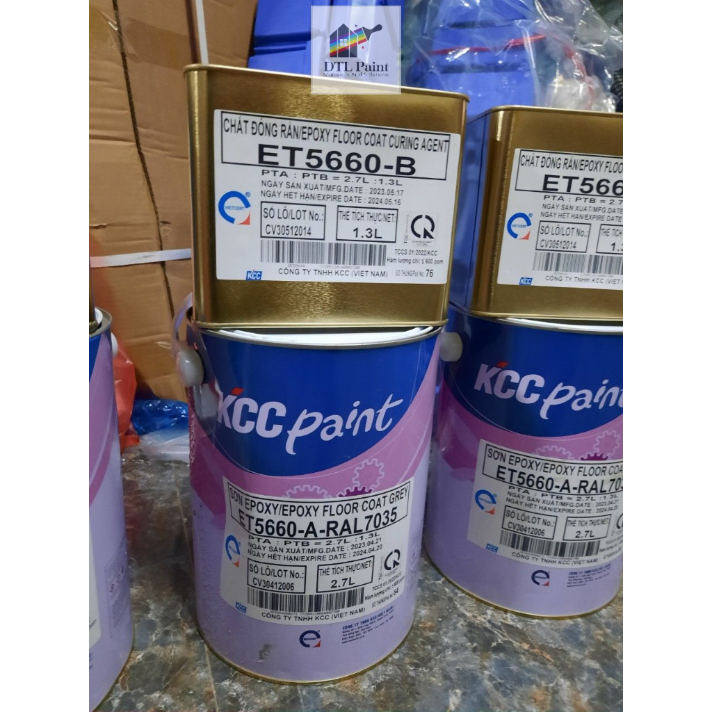 KCC ET5660 Ral7035 Bộ 4 Lít - Sơn Epoxy màu ghi sáng. Sơn nền Epoxy nhà xưởng, nhà kho, gara, showro