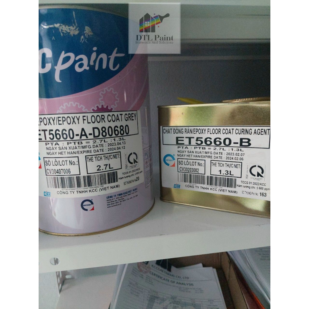 KCC ET5660 D80680 Bộ 4 Lít - Sơn Epoxy màu xám. Sơn nền Epoxy nhà xưởng, nhà kho, gara, showroom