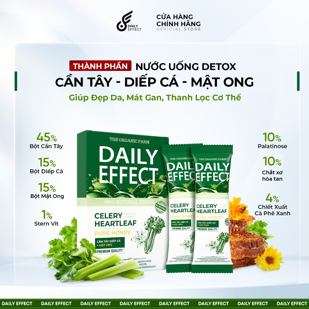 [CHÍNH HÃNG] Nước Uống Detox Cần Tây Diếp Cá Mật Ong DAILY EFFECT (hộp 14 gói)