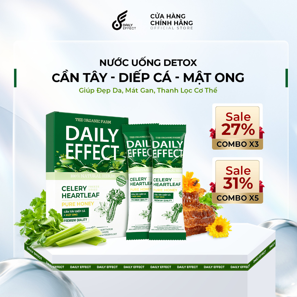 [CHÍNH HÃNG] Nước Uống Detox Cần Tây Diếp Cá Mật Ong DAILY EFFECT (hộp 14 gói)