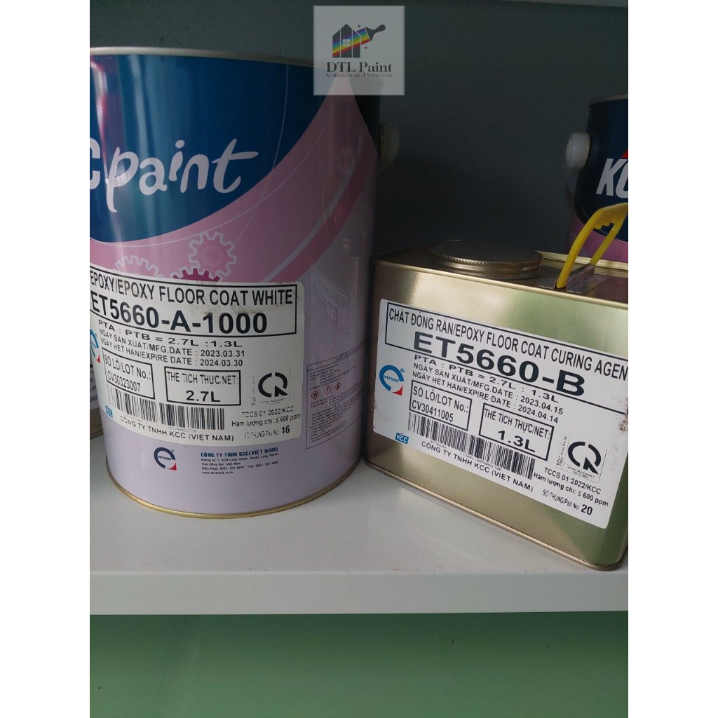 KCC ET5660 A1000 Bộ 4 Lít - Sơn Epoxy màu trắng. Sơn nền Epoxy nhà xưởng, nhà kho, gara, showroom