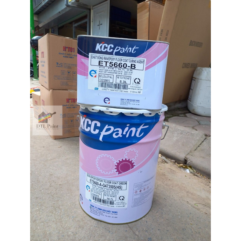 KCC ET5660 G473505 Bộ 16 Lít - Sơn Epoxy màu xanh đậm.  Sơn nền Epoxy nhà xưởng, nhà kho, gara, show