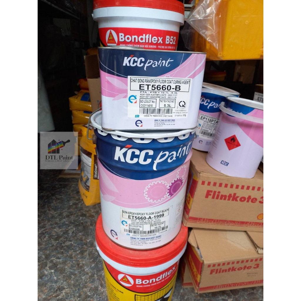 KCC ET5660 A1999 Bộ 16 Lít - Sơn Epoxy màu đen. Sơn nền Epoxy nhà xưởng, nhà kho, gara, showroom