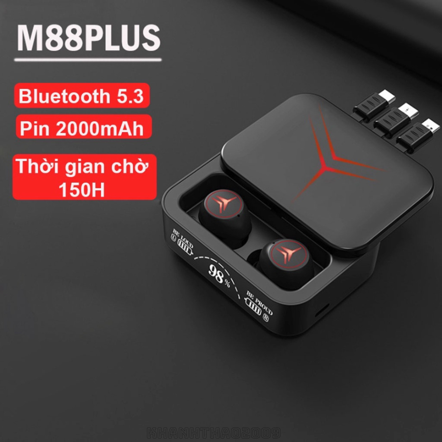 Tai nghe bluetooth Gaming V5.3 M88 Plus cảm ứng, màn hình led, chống nước ipx7, kiêm sạc dự phòng - KT209