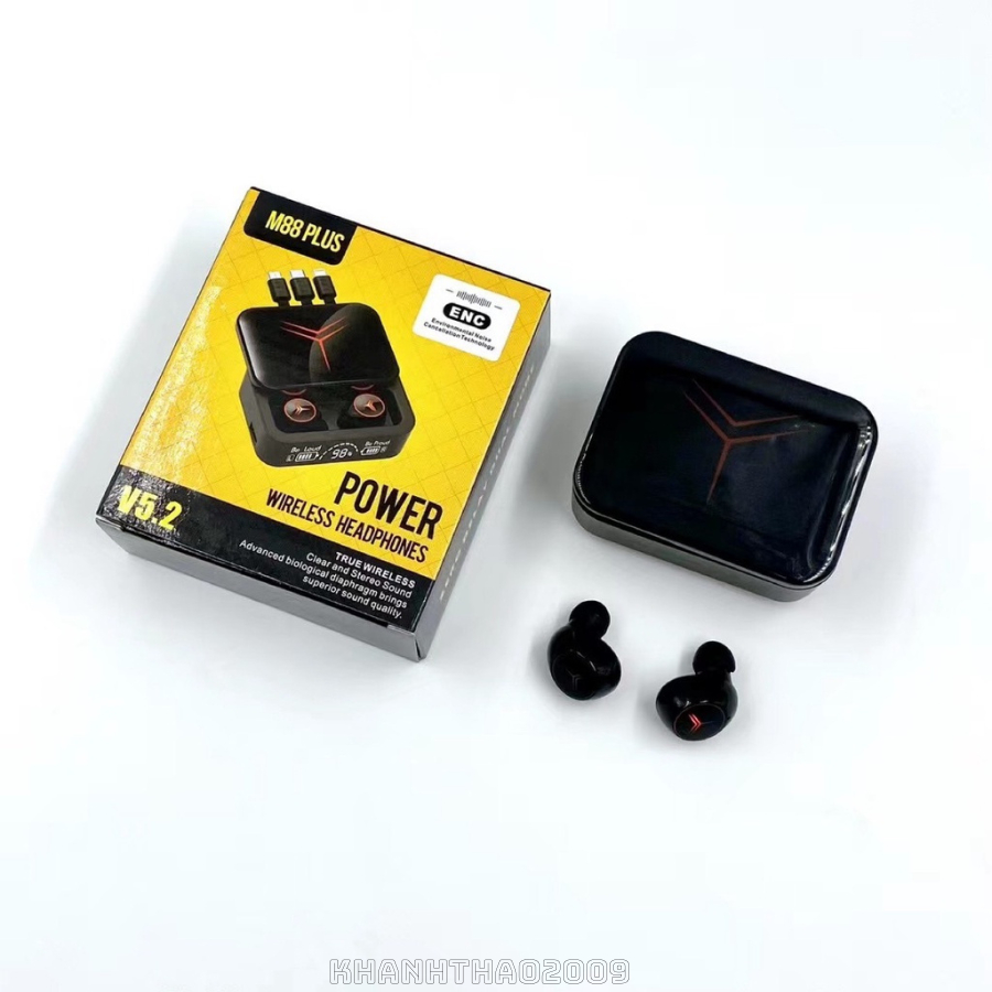 Tai nghe bluetooth Gaming V5.3 M88 Plus cảm ứng, màn hình led, chống nước ipx7, kiêm sạc dự phòng - KT209