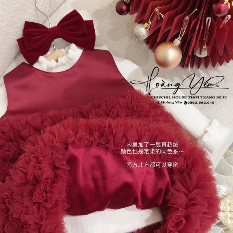Váy Đỏ Lót Nhung Dày Dặn Mới Nhất 2023 Cho Bé Gái ChipChil