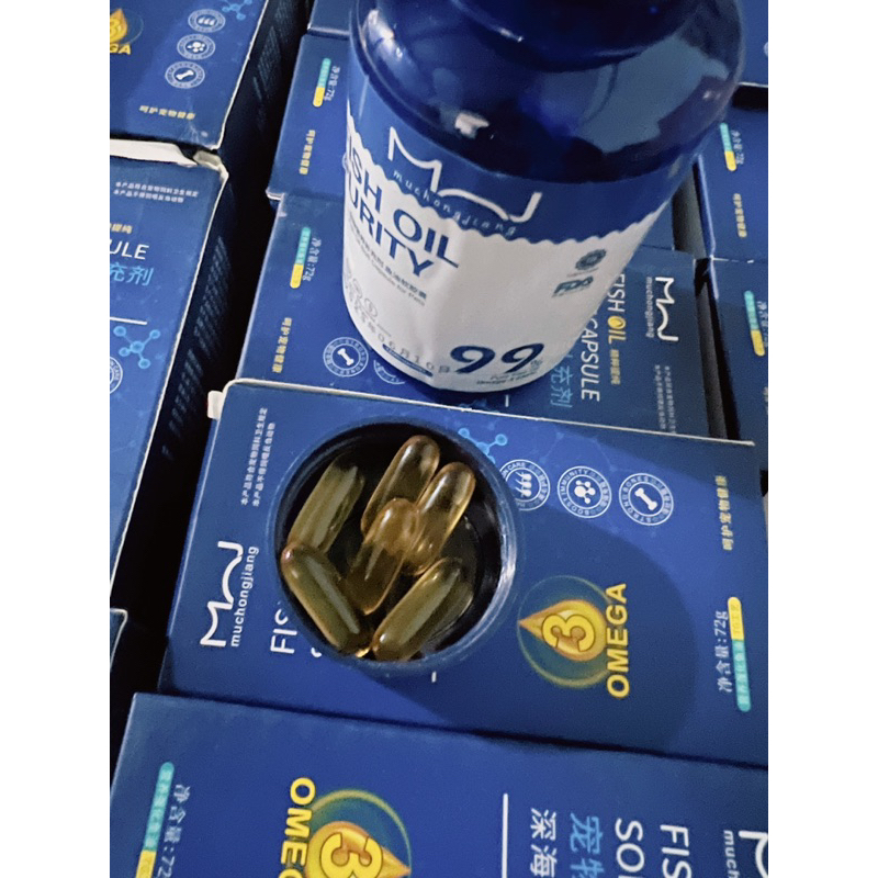 Dầu cá omega 3 MUCHONGJIANG dưỡng lông bóng mượt dùng cho chó mèo hộp 60 viên NHÍM XÙ PETSHOP
