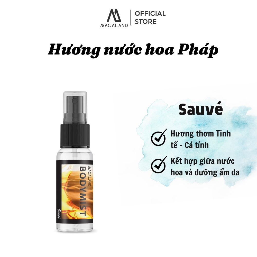 Xịt thơm toàn thân Body Mist hương nước hoa Pháp dưỡng ẩm da, lưu hương lâu 20ml/35ml MACALAND - JML SHOP
