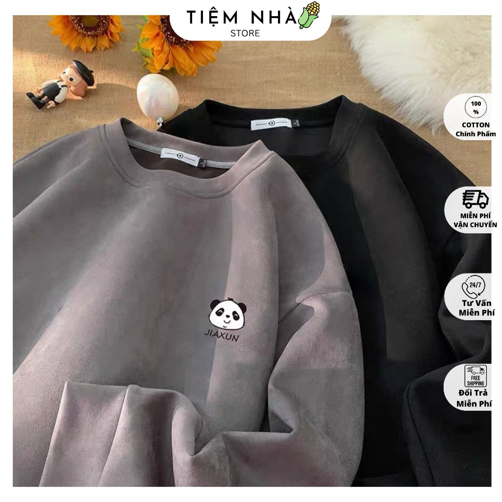 Áo nỉ sweater form rộng nam nữ unisex in hình mặt gấu nhỏ
