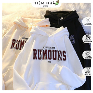 Áo hoodie mũ 2 lớp form rộng tay bồng chất nỉ cotton RUMOURS
