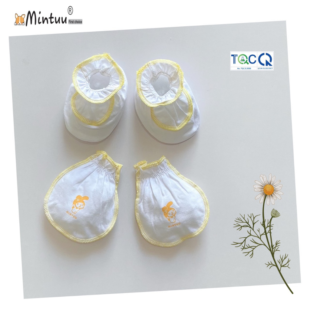 Bao tay bao châncho bé sơ sinh trắng cổ thun, vải 100% cotton thương hiệu MINTUU