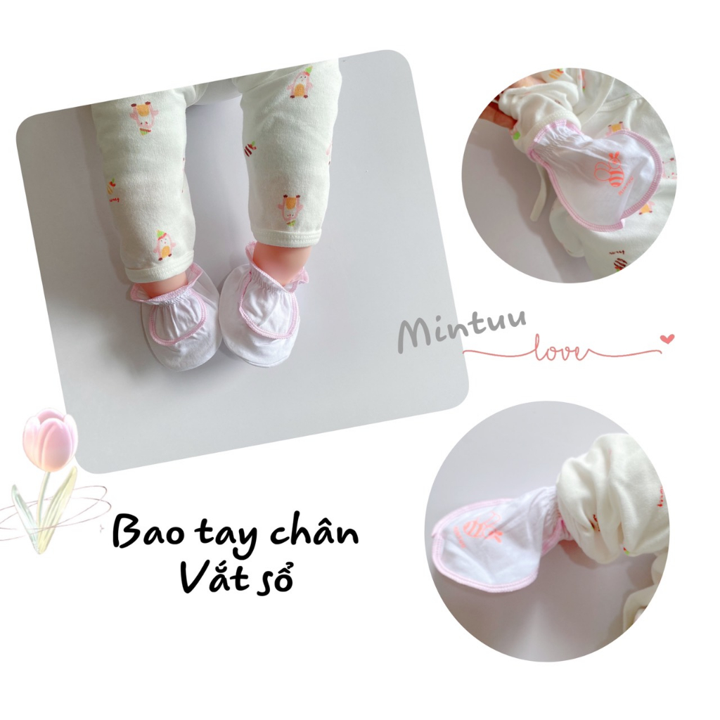 Bao tay bao chân sơ sinh trắng cổ thun, chất liệu vải 100% cotton thương hiệu MINTUU