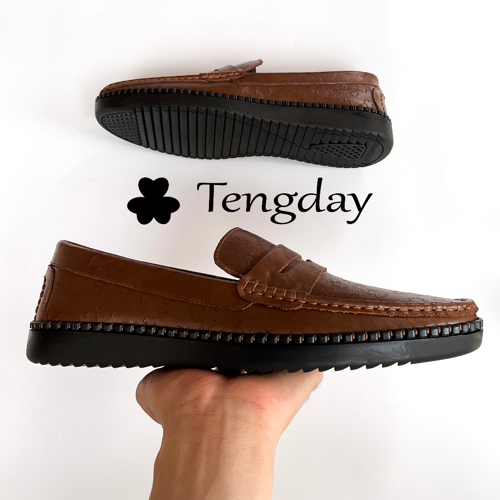 Giày Lười Nam Thời Trang, Da Bò Thật Hoa Văn Đế Cao Su. Tengday Vietnam - Màu đen, nâu, vàng
