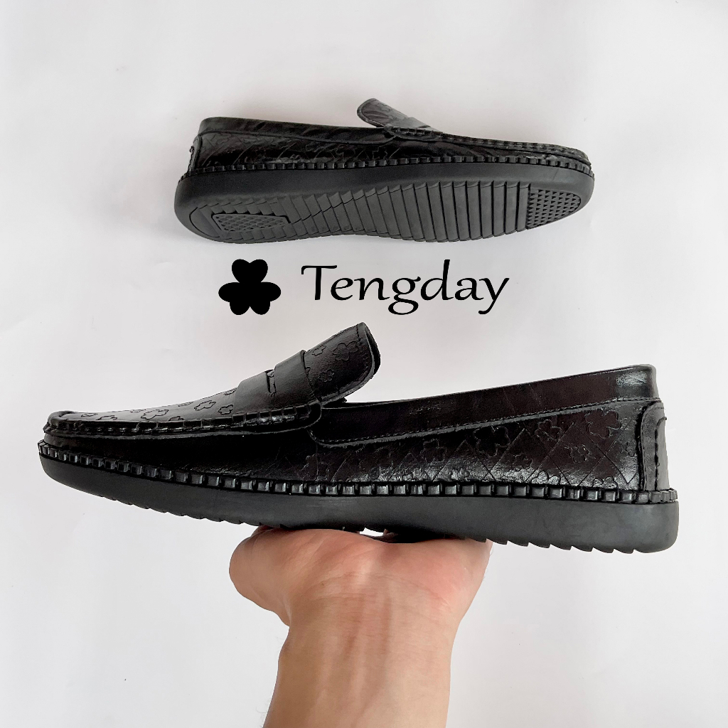 Giày Lười Nam Thời Trang, Da Bò Thật Hoa Văn Đế Cao Su. Tengday Vietnam - Màu đen, nâu, vàng
