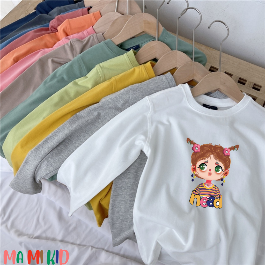 Áo Cho Bé Thu Đông Tay Dài, Áo Phông Dài Tay Cho Bé hình CÔ GÁI dễ thương, chất cotton 4 chiều