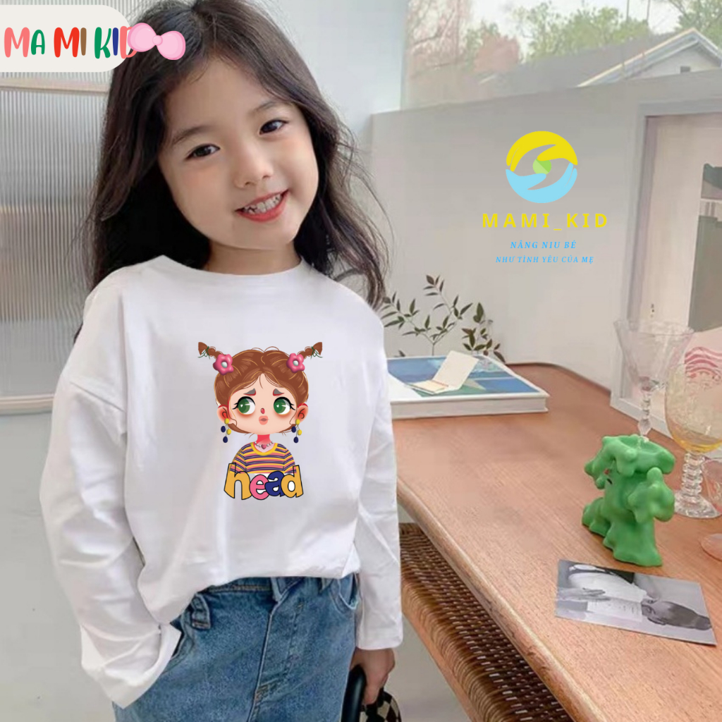 Áo Cho Bé Thu Đông Tay Dài, Áo Phông Dài Tay Cho Bé hình CÔ GÁI dễ thương, chất cotton 4 chiều