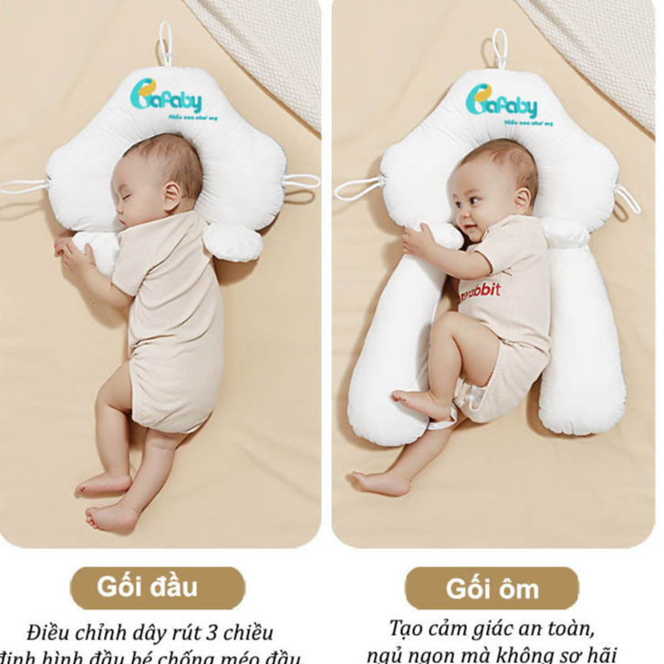 Gối chữ U cho bé sơ sinh , chống giật mình chống méo đầu, có dây rút điều chỉnh 3 đầu giúp bé sơ sinh ngủ ngon