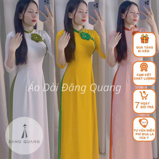 Áo dài cách tân nữ lụa mỹ tay lỡ cổ 2cm đính hoa thủ công quần lụa mỹ cùng màu hoa