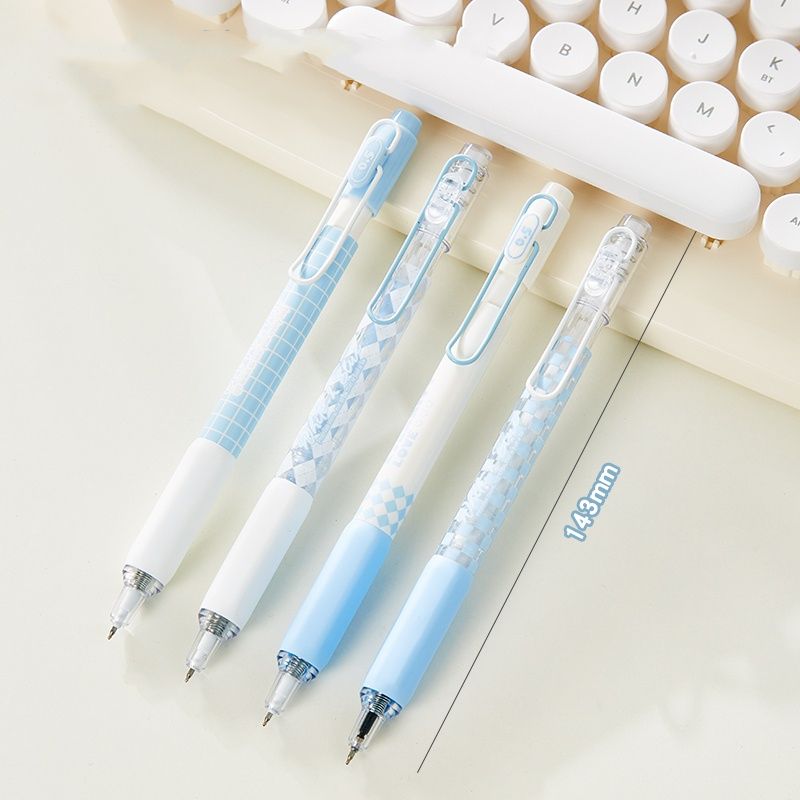 Bút bi bấm Mura 8152 nắp cài sắt bấm nút ngòi mực 0.5mm họa tiết caro cho học sinh