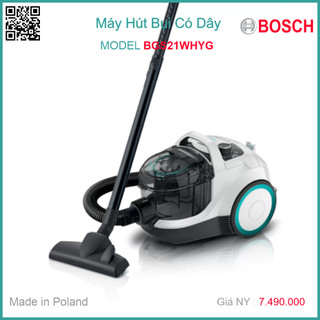 Máy hút bụi có dây bosch series 4 prohygienic, 2000w bgs21whyg màu trắng