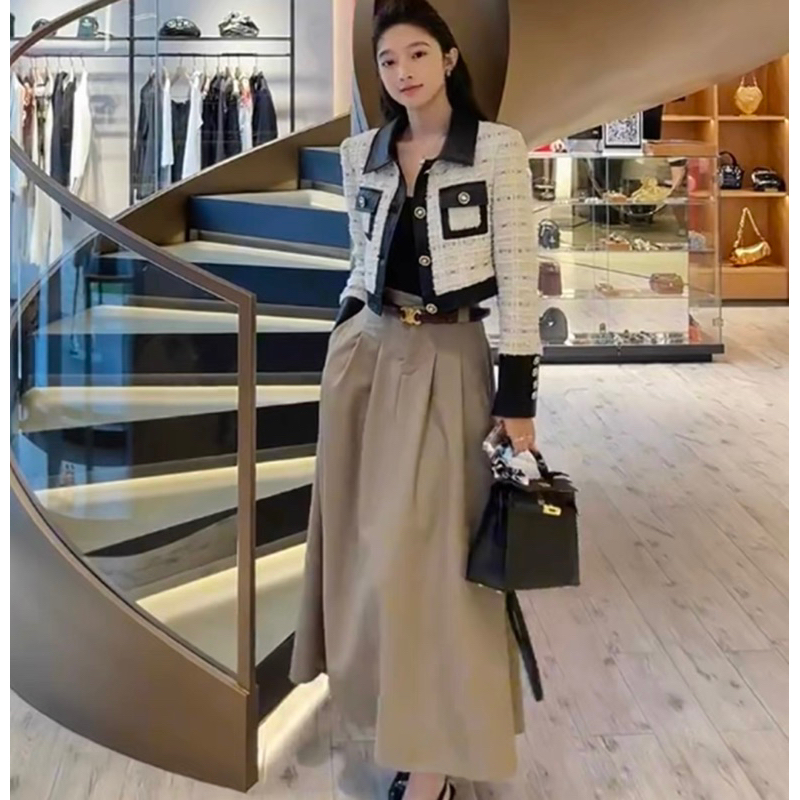 Áo Dạ Tweed Dáng Lửng Phối Da Phong Cách Sang Chảnh Tiểu Thư Thu Đông_Hàng Order QCCC