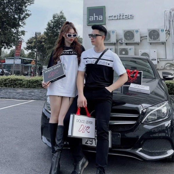 Áo thun tay lỡ Do.le cổ bo phối hai màu đen trắng chữ in ngang ngực - Áo phông freesize nam nữ unisex QUANAOPHUKIEN