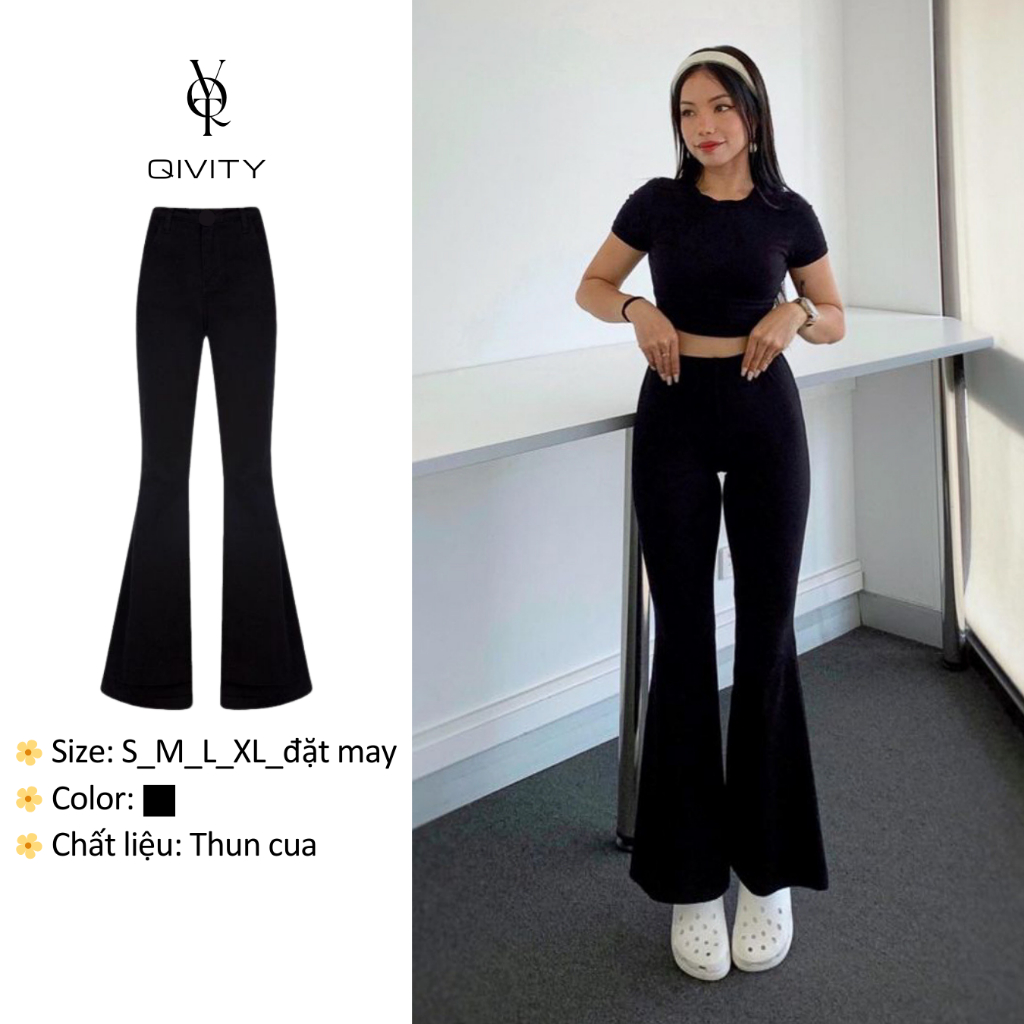 (Hình thật) Quần ống loe nữ cạp cao, quần legging, quần thun co giãn 4 chiều tôn dáng Qivity