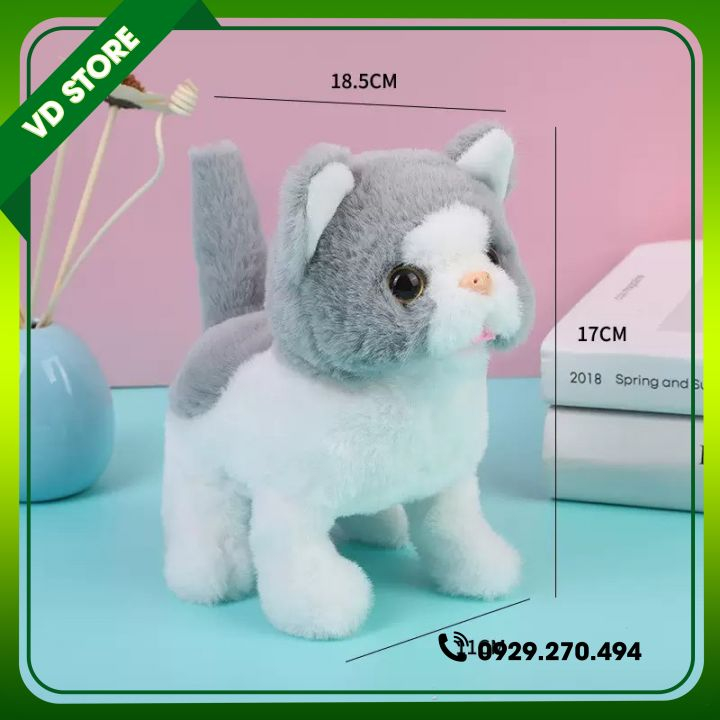 Đồ Chơi Mèo Bông Biết Đi, Vẫy Đuôi, Biết Kêu Bibi Cực Cute - Hàng Chất Lượng Cao