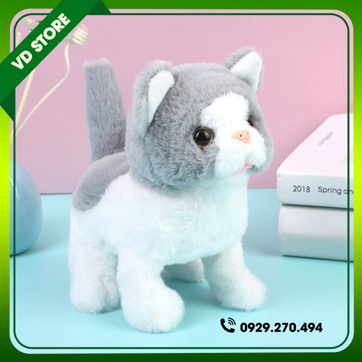 Đồ Chơi Mèo Bông Biết Đi, Vẫy Đuôi, Biết Kêu Bibi Cực Cute - Hàng Chất Lượng Cao