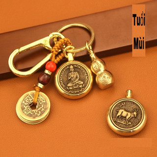    Tặng kèm Móc bấm Cát chu sa   Móc khoá Đồng Thau 3 Món Bát xoay 12 con giáp và Phật bản mệnh hồ lô X-01 