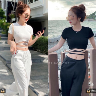 Áo croptop buộc dây eo ngắn tay - Áo croptop ngắn buộc dây bụng TONGKHOSI