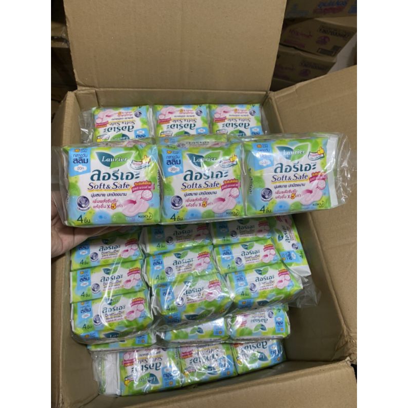 Băng VS LAURIER Thái Lan ban ngày gói 4 miếng siêu thấm chống tràn mềm mịn có cánh pantyliner sanitary napkin 191778
