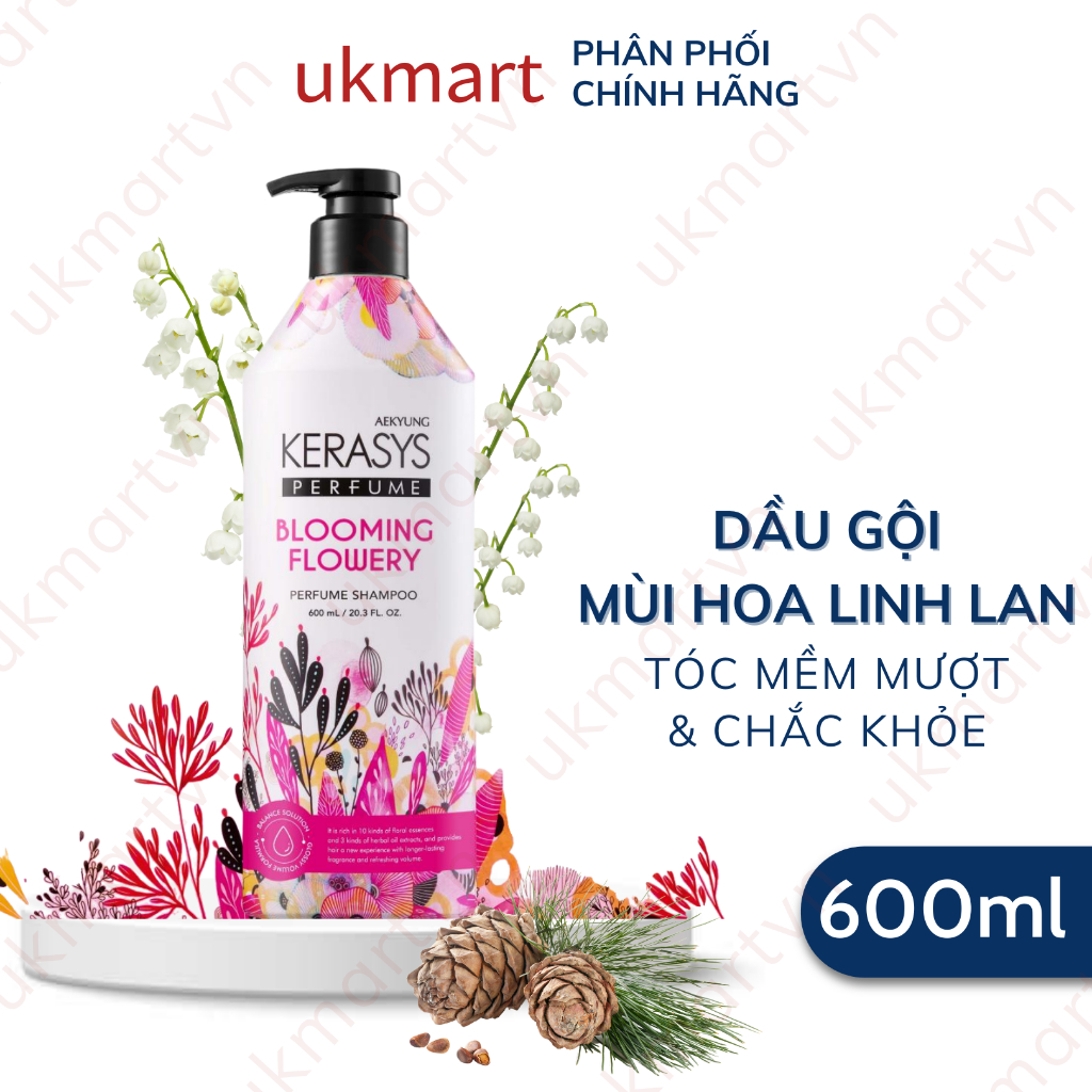 Dầu gội Dầu xả Nước Hoa Cho Tóc Khô Xơ, Chẻ Ngọn Kerasys 600ml Perfume Blooming & Flowery Rinse