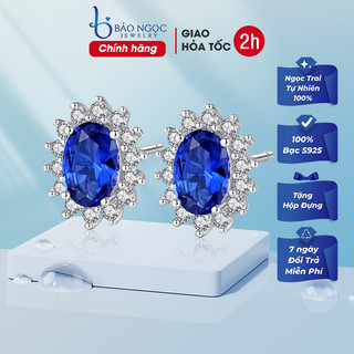 Bông tai bạc nữ 925 cao cấp thiết kế hình bông hoa đá màu xanh dương sang trọng dành riêng cho nữ B2414 Bảo Ngọc Jewelry