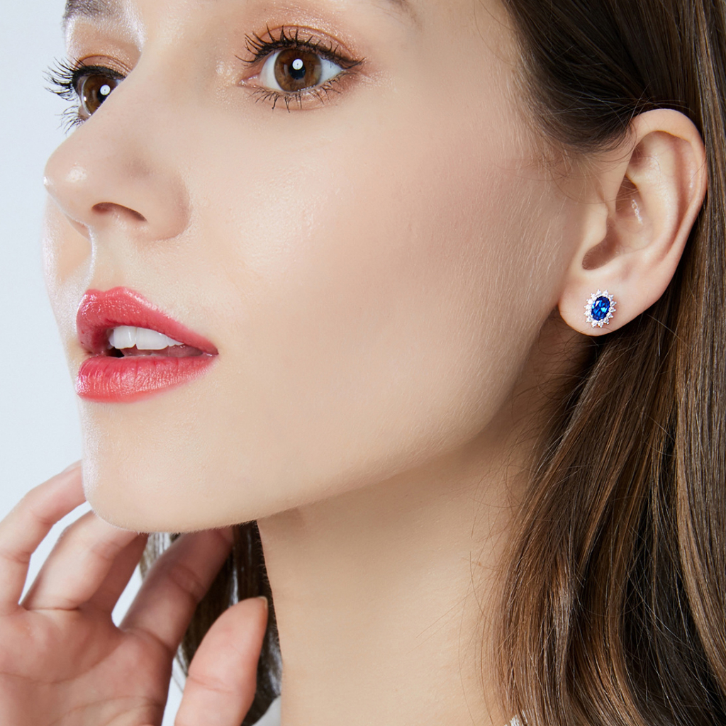 Bông tai bạc nữ 925 cao cấp thiết kế hình bông hoa đá màu xanh dương sang trọng dành riêng cho nữ B2414 Bảo Ngọc Jewelry