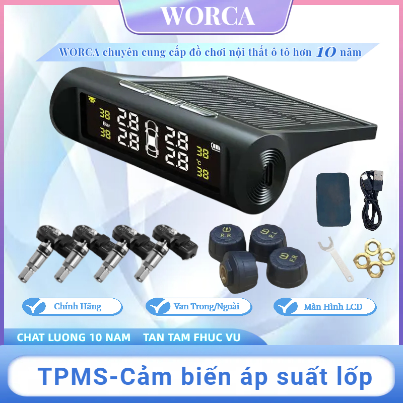 Cảm biến áp suất lốp ô tô TPMS WORCA , van Trong van ngoài, cảm biến áp suất ô tô năng lượng mặt trời Tích hợp android