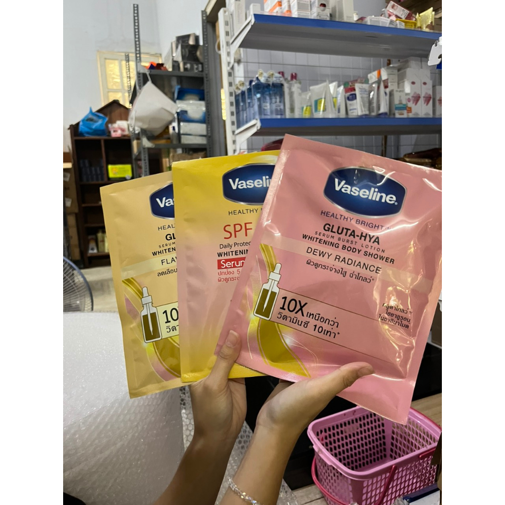 Set kem tắm trắng bật tone Vaseline Thái Lan whitening body shower 120gr - Dạng gói