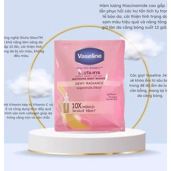 Set kem tắm trắng bật tone Vaseline Thái Lan whitening body shower 120gr - Dạng gói
