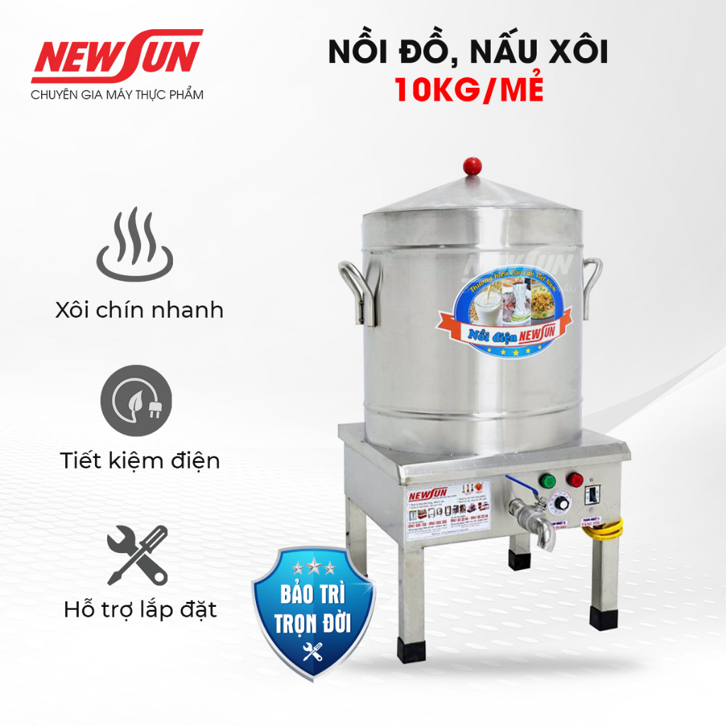Nồi nấu xôi NEWSUN 10kg/mẻ xôi thơm ngon dẻo - Hàng chính hãng