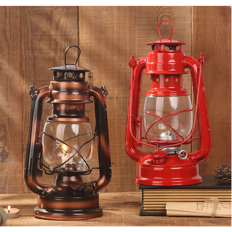 Đèn bão đèn dầu size trung 24cm decor trang trí nhà cửa, đèn măng xông cắm trại dã ngoại cổ điển Camping VietNam