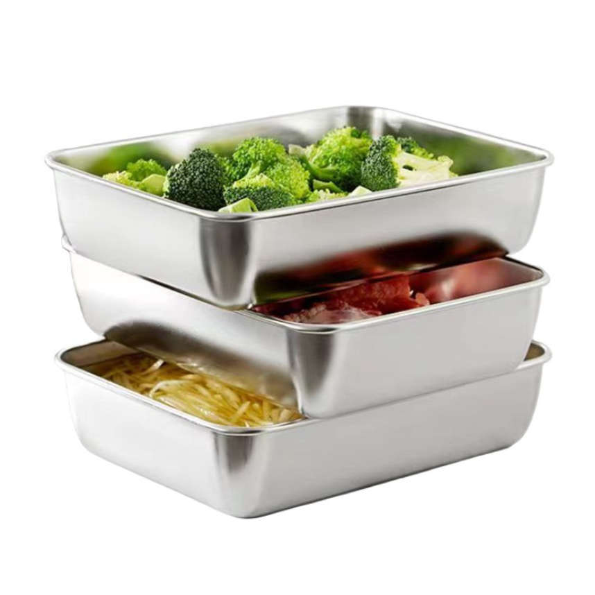 Hộp đựng thức ăn inox size lớn có nắp đậy, khay inox đựng thực phẩm chống gỉ