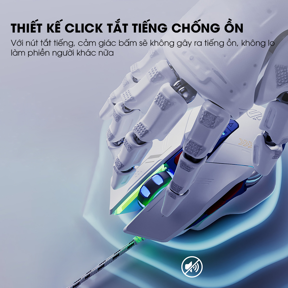 Chuột gaming máy tính có dây Yindiao INPHIC W9 GUNDAM click silent chống ồn DPI 4000 cho gamer và dân văn phòng