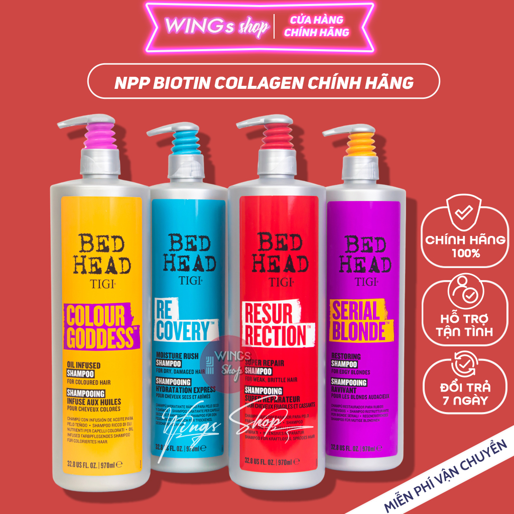 Combo Dầu Gội, Dầu Xả Tigi Bed Head Đủ Màu 400ml-970ml phục hồi tóc khô xơ, hư tổn, gãy rụng - Wings Shop