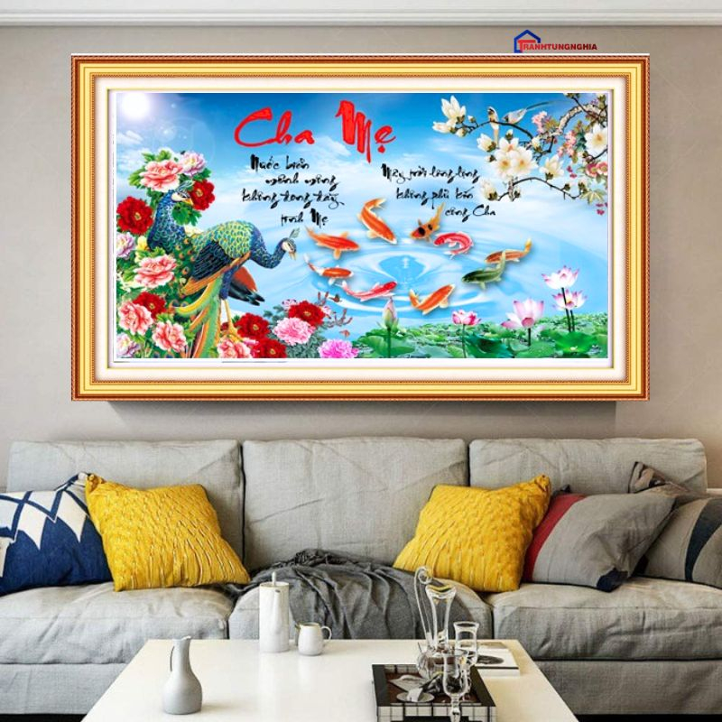 Tranh đính đá cha mẹ 90cm x 53cm