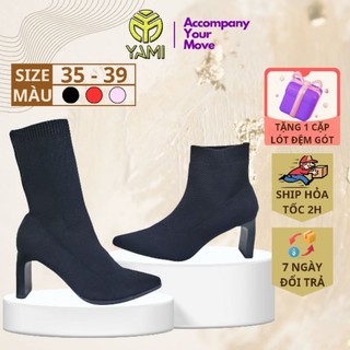 Bốt len mũi nhọn - gót dẹp 7cm, boots len cổ cao và ngắn, bốt tất thời trang cao cấp, bốt vải cổ chun yami