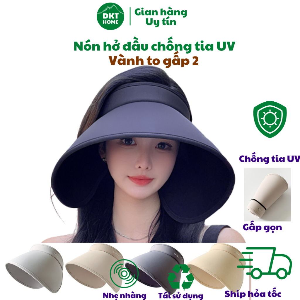 Nón Rộng Vành Che Nắng Chống Tia Cực Tím UV Gấp Gọn Được Chống UV Che Toàn Mặt Và Cổ Thời Trang Mùa Hè Đi Biển NVT