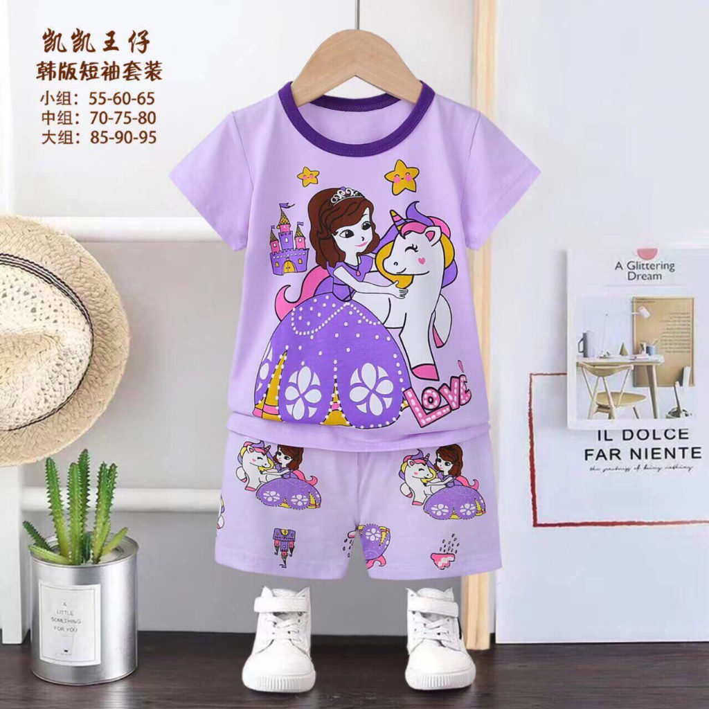 Đồ Bộ Cho Bé Gái CUASTORE, Bộ Cộc Tay Cho Bé Gái Vải Cotton Phối Màu Và In Hình Họa Tiết 7-15kg Mã:ĐBG716