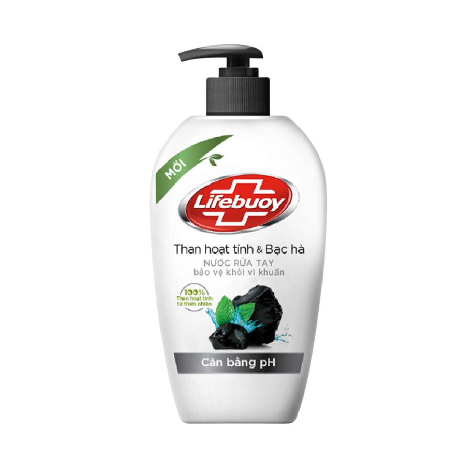 Nước rửa tay Lifebuoy than hoạt tính và bạc hà 180g